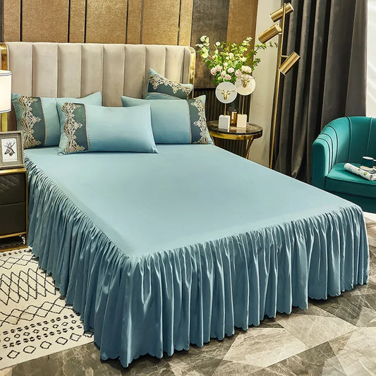 Non-slip Bed Skirt Ruffled Mattress Cover Solid Color Bedspread 1pcs Bedroom Bed Cover