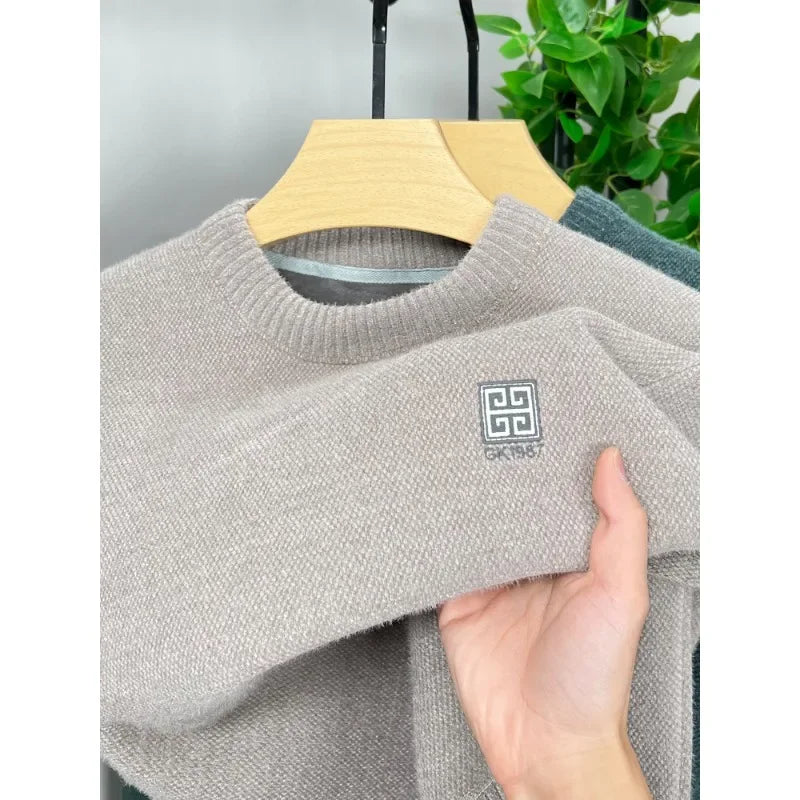 High End Winter Chenille Sweater for Men with Plush and Thickened Luxurious Round Neck Integrated Velvet Knitted Pullover Casual