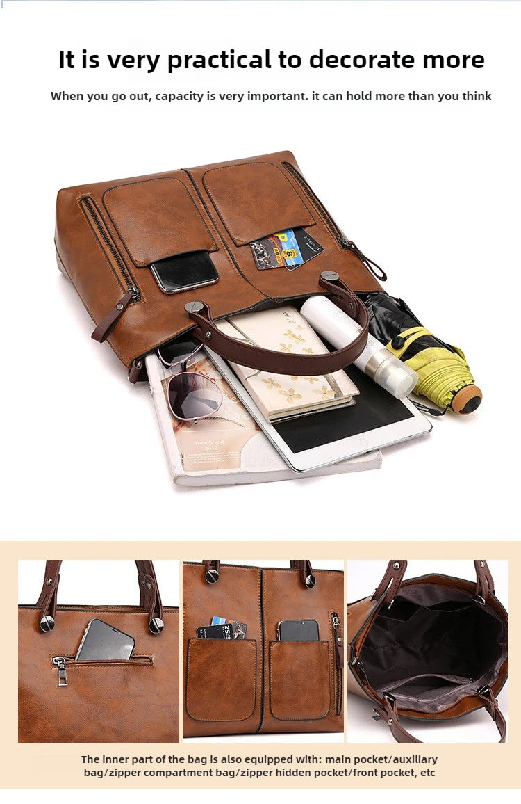 Women's Retro PU Leather Crossbody Handbag Fashion Classical Style Shoulder Purse Casual Daily Bag Large Capacity Tote Simple