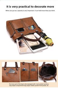 Women's Retro PU Leather Crossbody Handbag Fashion Classical Style Shoulder Purse Casual Daily Bag Large Capacity Tote Simple