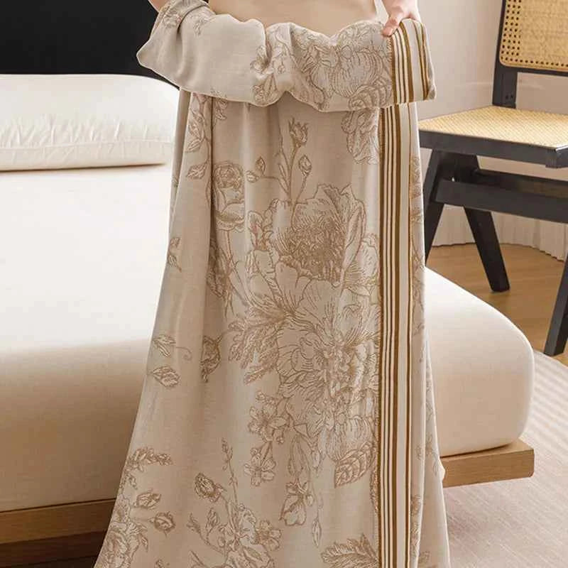 2026 Pastoral Bamboo Double-Layer Towel Quilt Plant Printed Nap Blanket for Office Sofa Soft Summer Breathable Thin Home Textile
