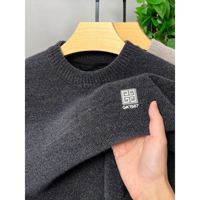 High End Winter Chenille Sweater for Men with Plush and Thickened Luxurious Round Neck Integrated Velvet Knitted Pullover Casual