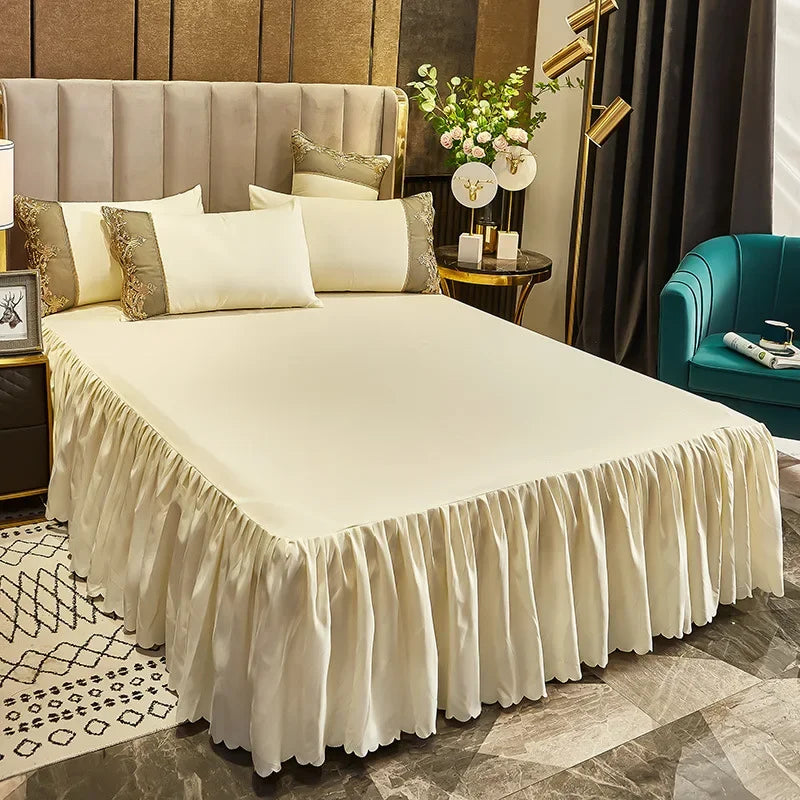 Non-slip Bed Skirt Ruffled Mattress Cover Solid Color Bedspread 1pcs Bedroom Bed Cover
