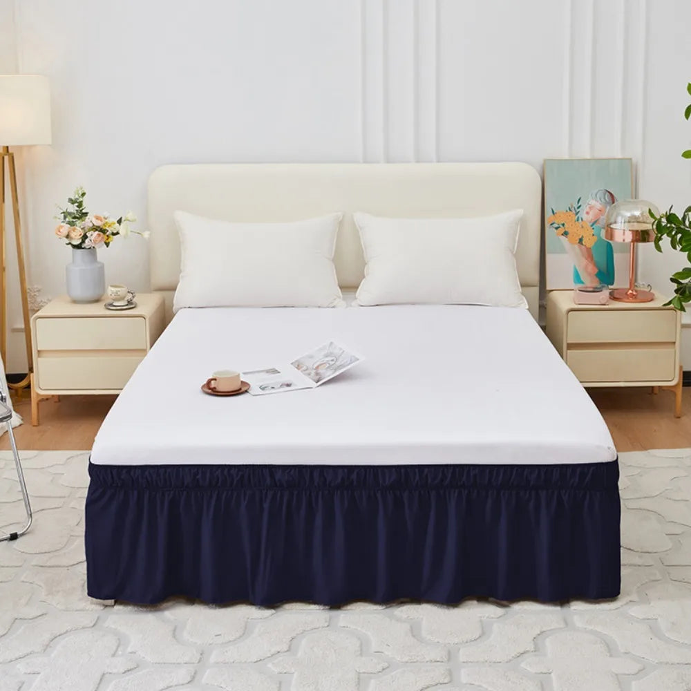 Bed Skirt Ruffles Wrap Around Style Elastic Washable Bed Dust Cover Solid Color Bed Protector for Hotels