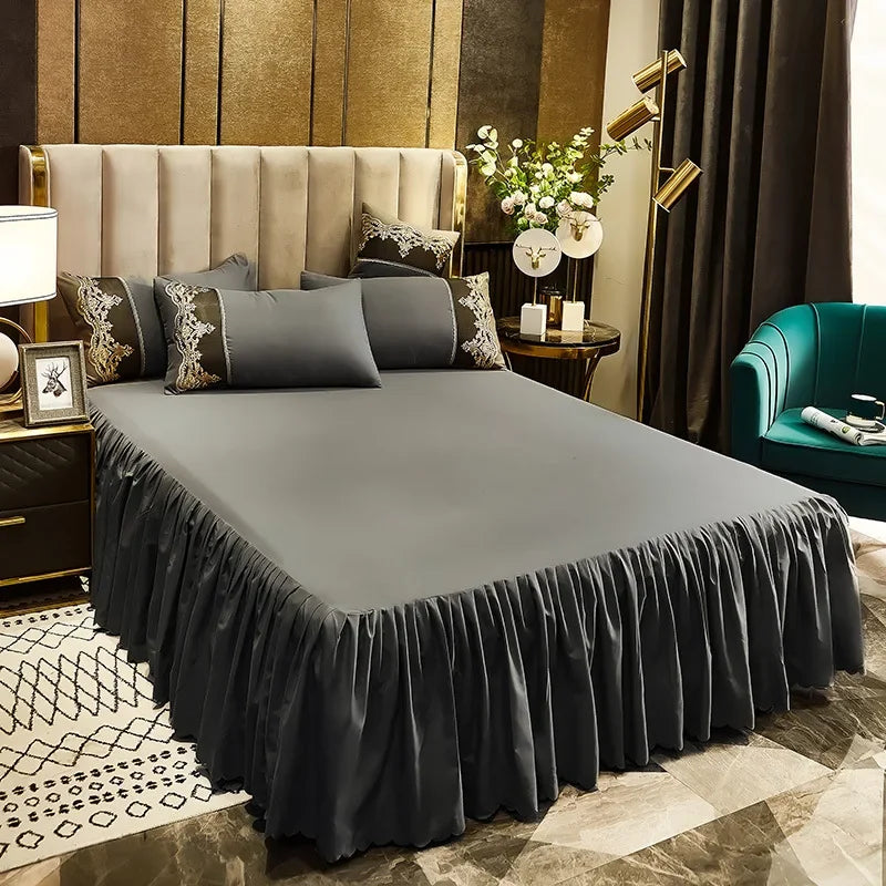 Non-slip Bed Skirt Ruffled Mattress Cover Solid Color Bedspread 1pcs Bedroom Bed Cover