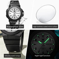 OLEVS Quartz Sports Watch - Digital Simplicity Men's Waterproof Silicone Strap Watch with High Hardness Glass