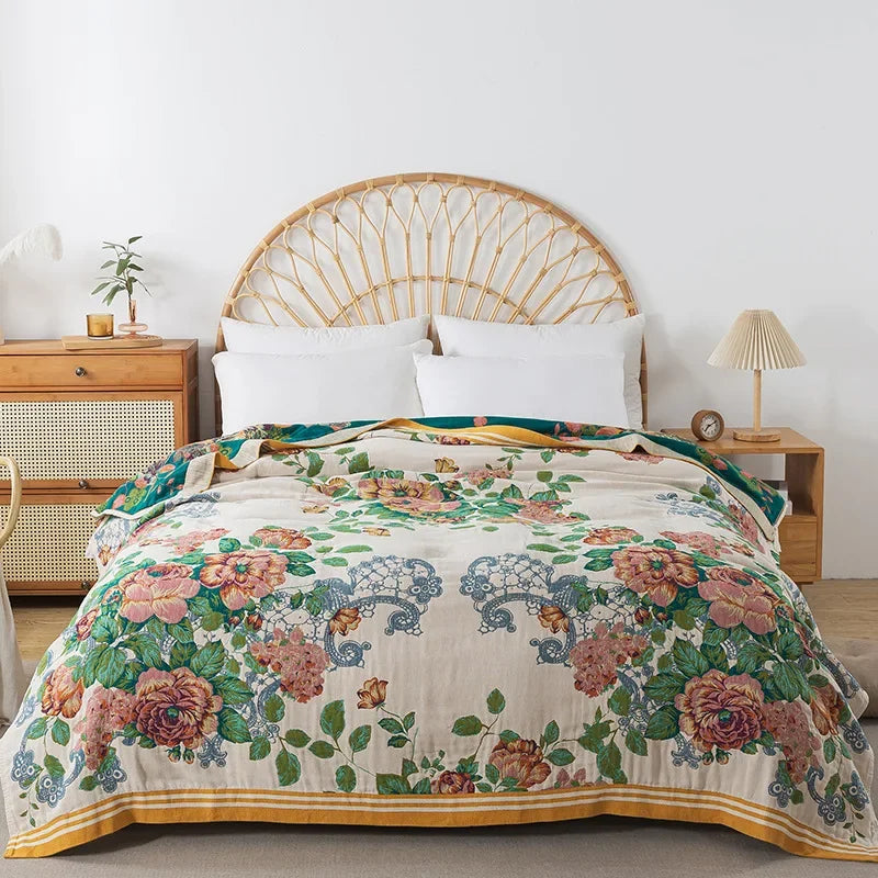 Charming Cotton Floral Bedspread Blanket for Cozy Summer Comfort
