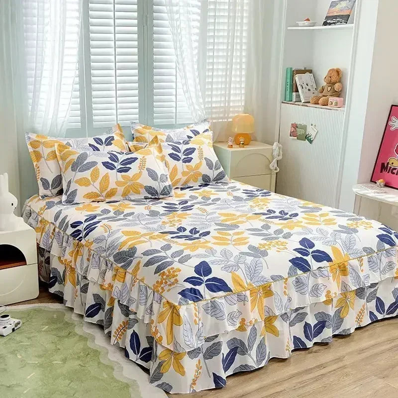 Transform Your Bedroom with Our Floral Bed Skirt Set – Stylish & Protective Bedding