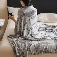 2026 Pastoral Bamboo Double-Layer Towel Quilt Plant Printed Nap Blanket for Office Sofa Soft Summer Breathable Thin Home Textile