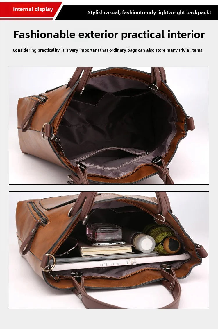 Women's Retro PU Leather Crossbody Handbag Fashion Classical Style Shoulder Purse Casual Daily Bag Large Capacity Tote Simple