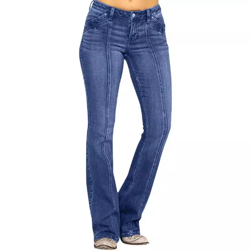 Women's Retro Washed Low Waisted Flared Jeans Casual Wide-leg Pants Female Denim Street Bottoms