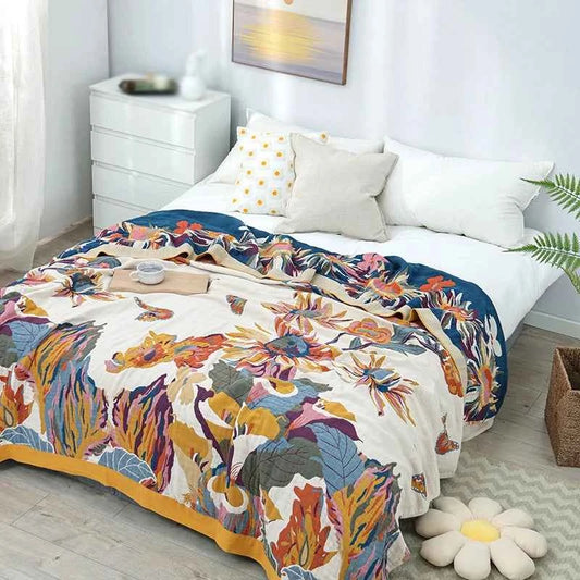 Multi Layer Gauze Cotton Printing Throw Blanket Warm Winter Bedspread on The Bed Soft Blanket Bed Cover Decoration for Sleeping