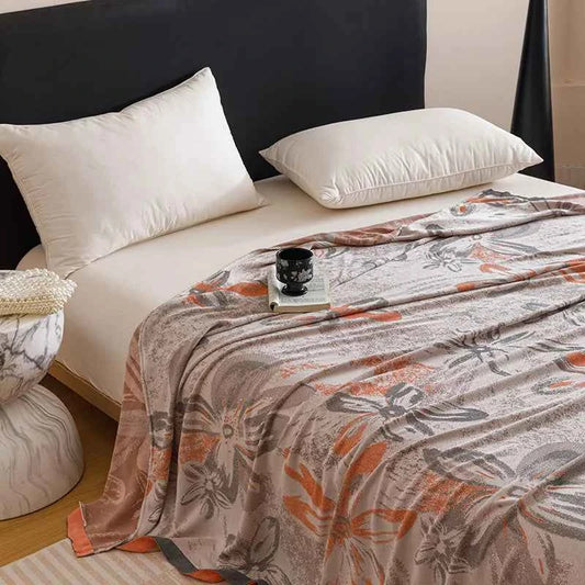 2026 Pastoral Bamboo Double-Layer Towel Quilt Plant Printed Nap Blanket for Office Sofa Soft Summer Breathable Thin Home Textile