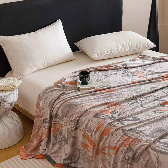 2026 Pastoral Bamboo Double-Layer Towel Quilt Plant Printed Nap Blanket for Office Sofa Soft Summer Breathable Thin Home Textile