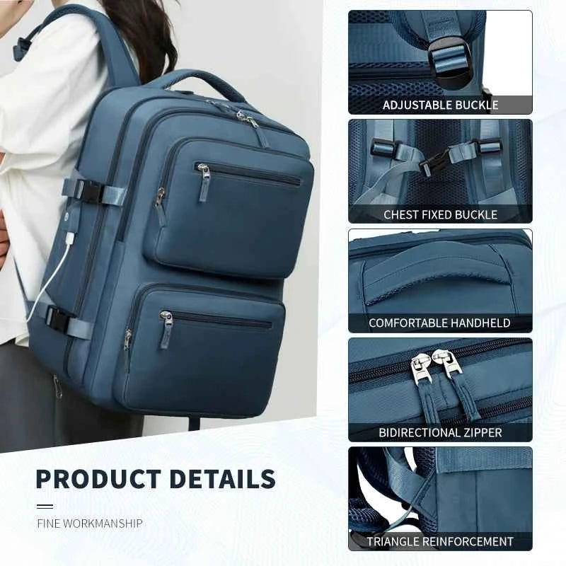 Large Travel Backpack for Women Men Cabin Bag Multifunctional Airplane Waterproof Backpack with USB Charging Anti-Theft Backpack
