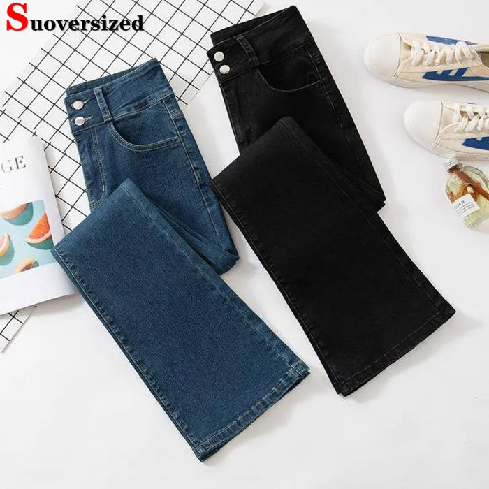 High Waist Flare Jeans for Women Spring Fall Casual Vintage Stretch Denim Pants Korean Streetwear Solid Slim Kot Pantolon