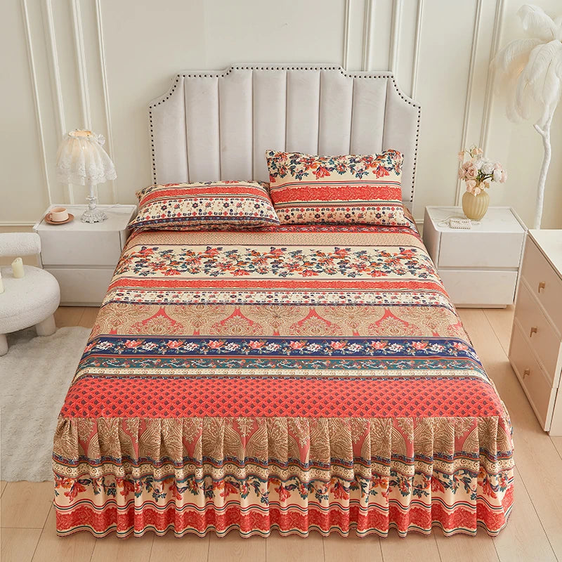 Transform Your Bedroom with Our Floral Bed Skirt and Pillowcase Set