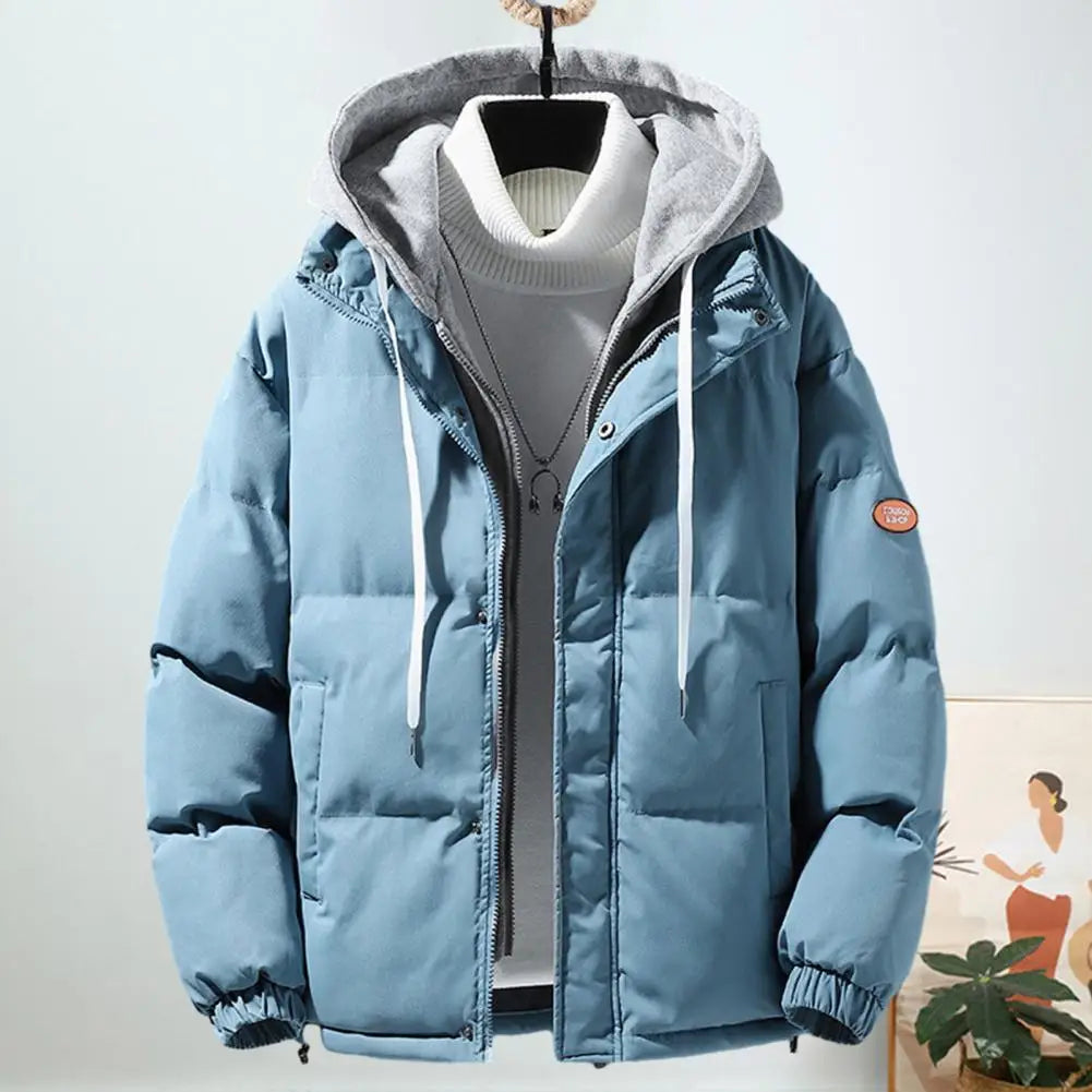 Men's Hooded Cotton Coat Windproof Jackets Thickened Two-piece Design Fake Outerwear for All Seasons