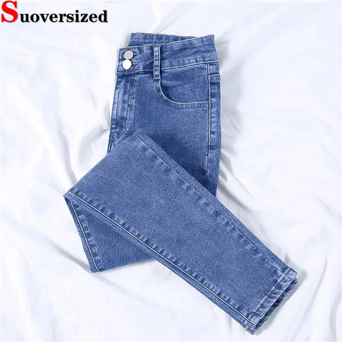 High Waist Skinny Ankle-length Pencil Jeans for Women Vintage Style Casual Hip Stretch Big Size 28-34 Denim Pants