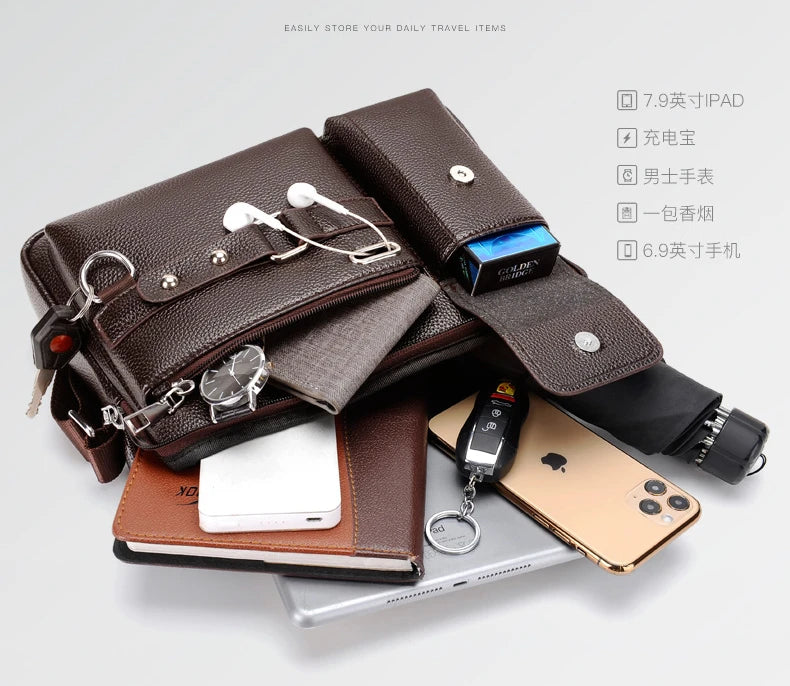 Men's PU Leather Crossbody Messenger Bag – Vintage Shoulder Bag