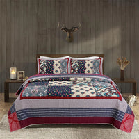 Handmade Patchwork Quilted Bedspread - 3 Piece 100% Cotton Comfort Set for All Seasons