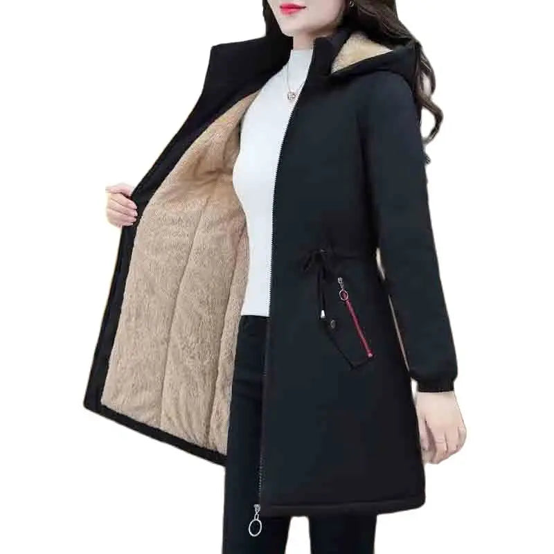 Women's Hooded Thick Cotton Parka Winter Loose Casual Coat Large Size Warm Long Jacket with Pockets