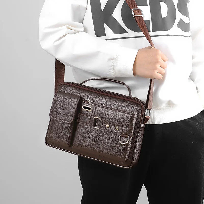 Men's PU Leather Crossbody Messenger Bag – Vintage Shoulder Bag
