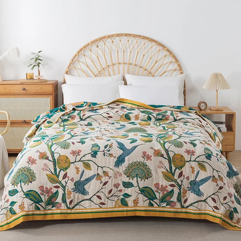 Charming Cotton Floral Bedspread Blanket for Cozy Summer Comfort