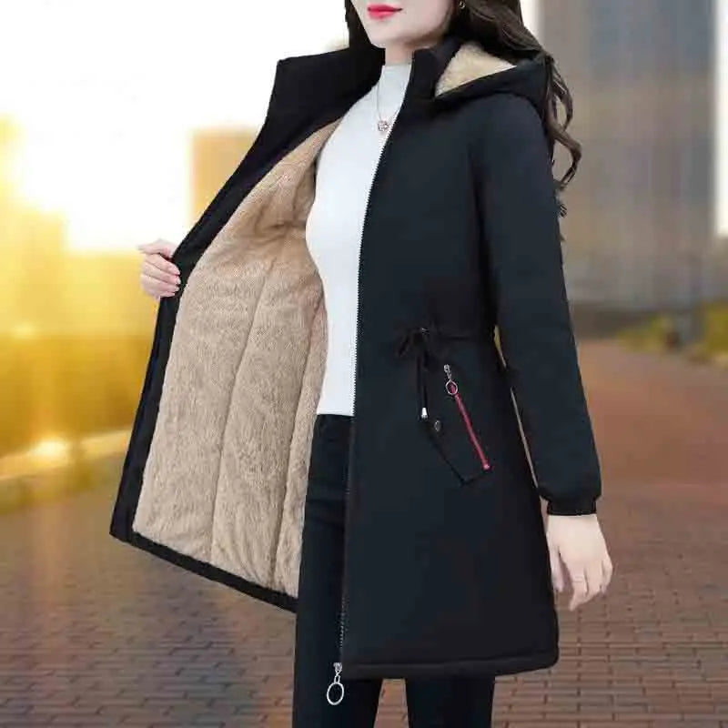 Women's Hooded Thick Cotton Parka Winter Loose Casual Coat Large Size Warm Long Jacket with Pockets