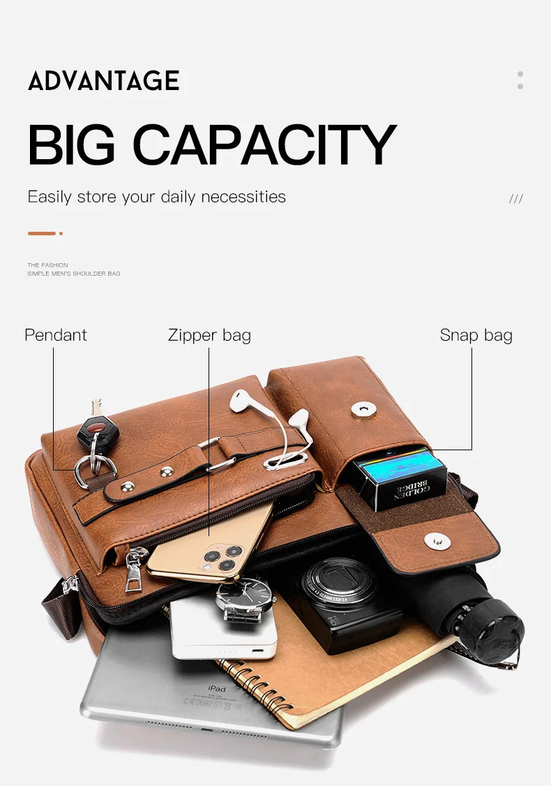 Men's PU Leather Crossbody Messenger Bag – Vintage Designer Style