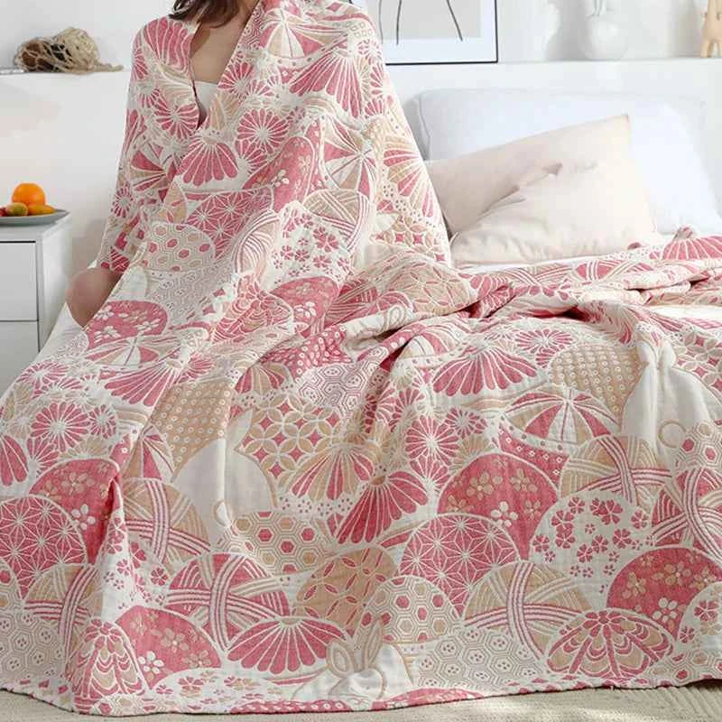 Muslin Throw Blanket Stitch Shell Cotton Gauze Quilt For Decorative Bed Sofa Office Nap Cover Blankets Bedspreads On The Bed