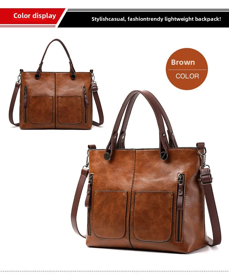 Women's Retro PU Leather Crossbody Handbag Fashion Classical Style Shoulder Purse Casual Daily Bag Large Capacity Tote Simple