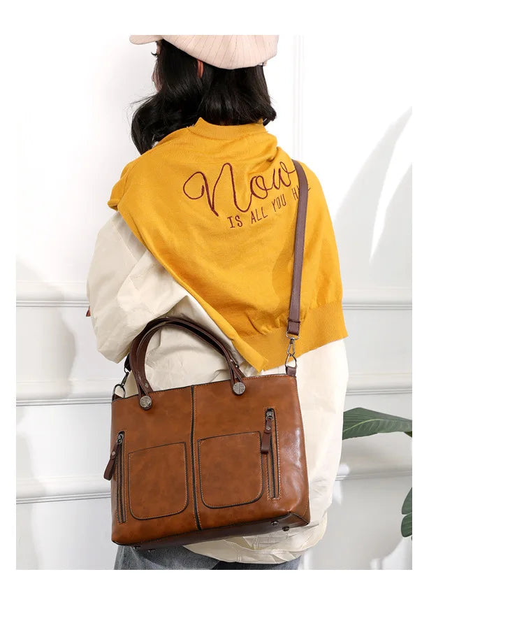 Women's Retro PU Leather Crossbody Handbag Fashion Classical Style Shoulder Purse Casual Daily Bag Large Capacity Tote Simple