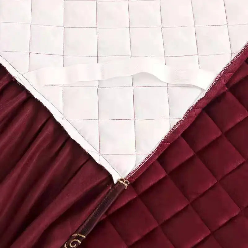 European Luxury Quilted Bed Skirt - Thicken Velvet King Size Winter Bedspread