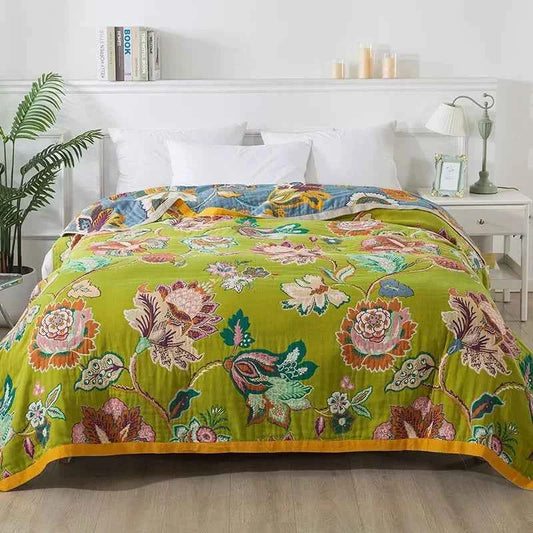 New Flowers Cotton Blanket Bedspread Double-sided Sofa Cover Household Light Luxury Nap Bed Blanket Summer Cool Quilt Bed Sheet
