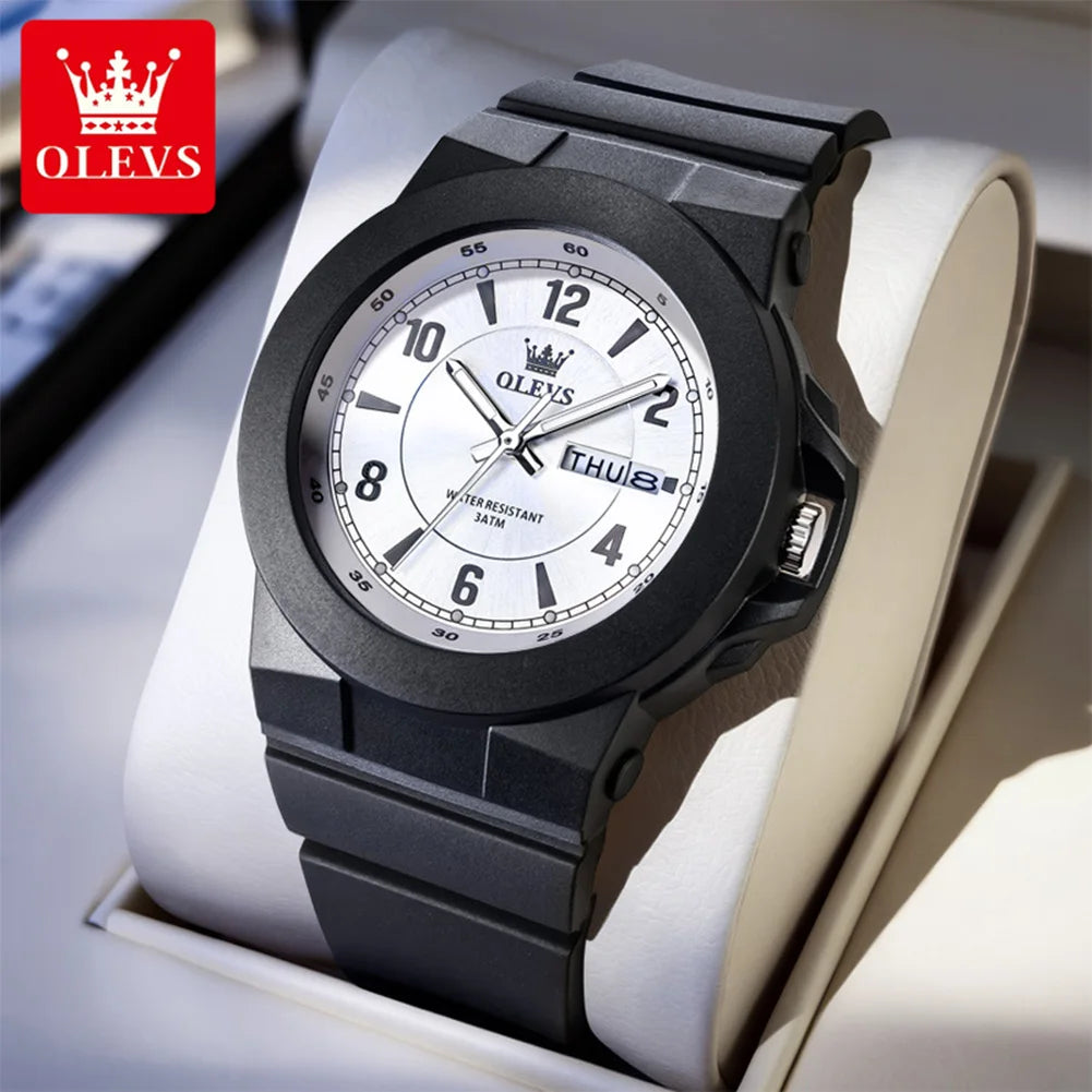 OLEVS Quartz Sports Watch - Digital Simplicity Men's Waterproof Silicone Strap Watch with High Hardness Glass