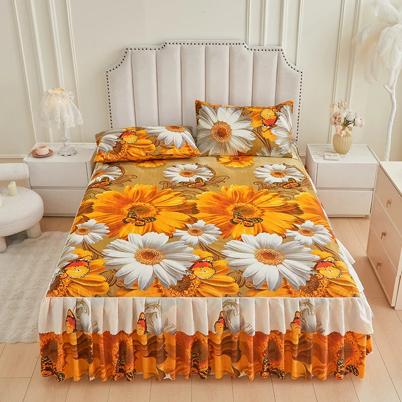 Transform Your Bedroom with Our Floral Bed Skirt and Pillowcase Set