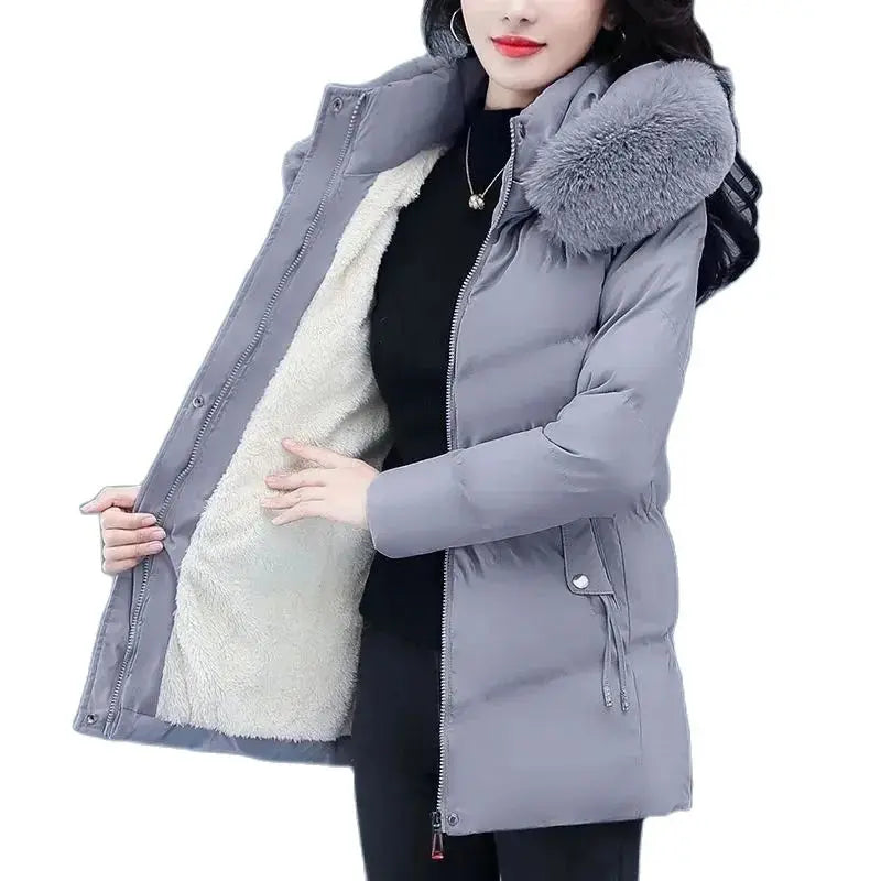 High-Grade Ladies Down Cotton-Padded Jacket Medium Long Warm Coat for Winter 2024 Plus Size Available with Velvet Lining