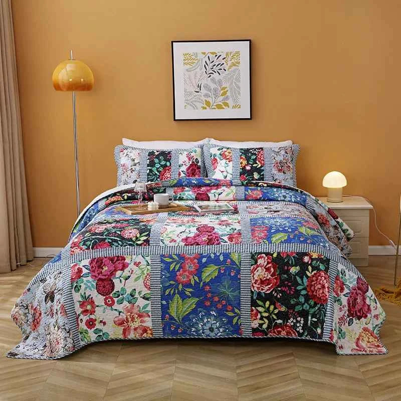 Handmade Patchwork Printed Bedspread 3 Piece Quilt Set 100% Cotton All Season Lightweight Summer Thin Comforter Machine Washable