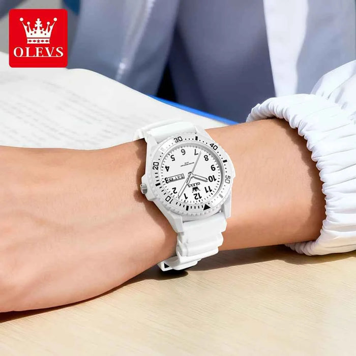 OLEVS 2703 Simple Quartz Movement Watch Dual Calendar Dispaly Silicone Strap Digital Scale 30m Waterproof Brand Student Watch