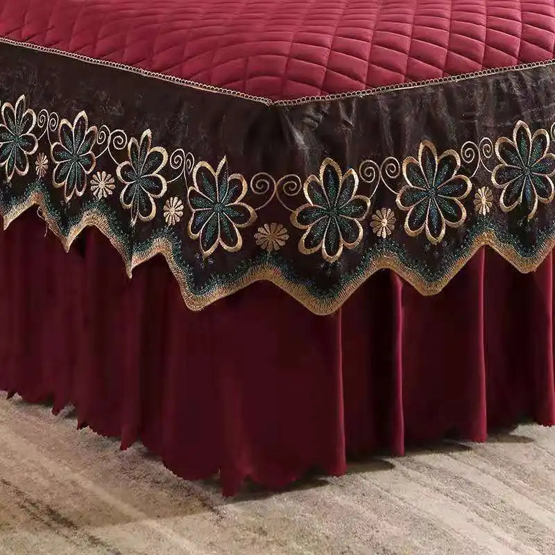 European Luxury Quilted Bed Skirt - Thicken Velvet King Size Winter Bedspread