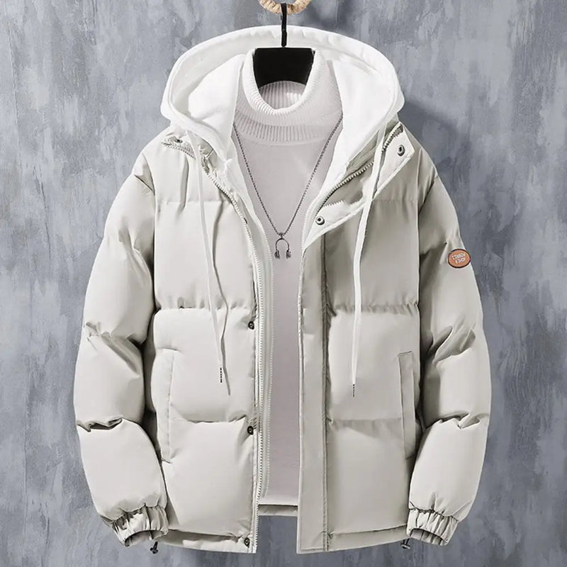 Men's Hooded Cotton Coat Windproof Jackets Thickened Two-piece Design Fake Outerwear for All Seasons