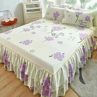 Floral Pattern Bed Skirt Set Mattress Anti Slip Protective Cover for Household Bedding Double Layered Skirt Dustproof Bed Covers