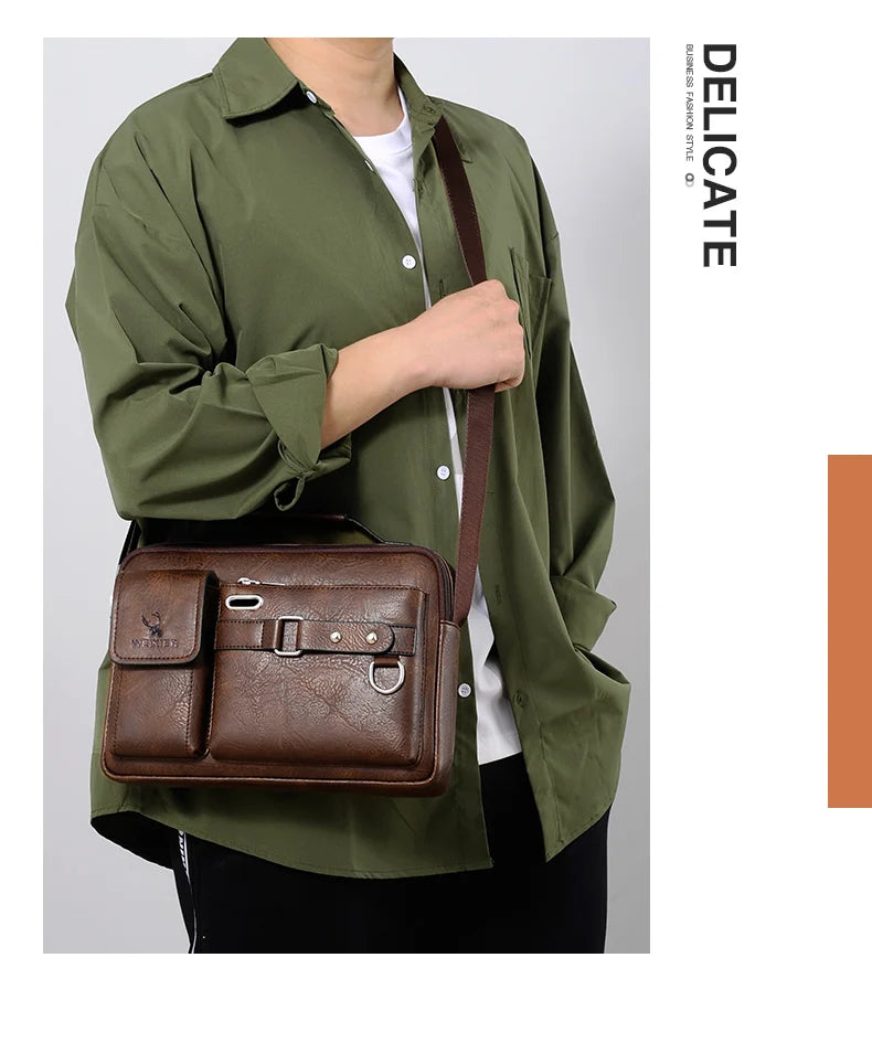 Men's PU Leather Crossbody Messenger Bag – Vintage Designer Style