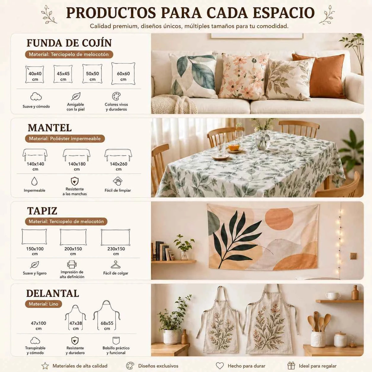 Tablecloth with Botanical and Leaf Print, Mediterranean and Natural Style Dining Room Decoration for Home with Pillowcase 2