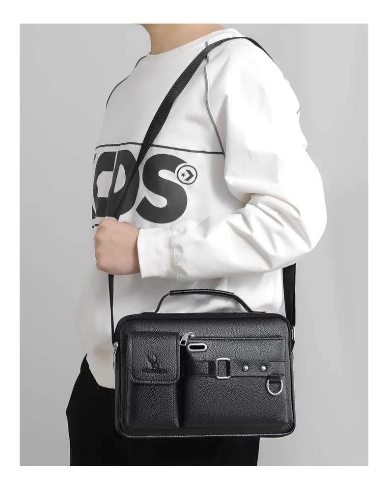 Men's PU Leather Crossbody Messenger Bag – Vintage Designer Style