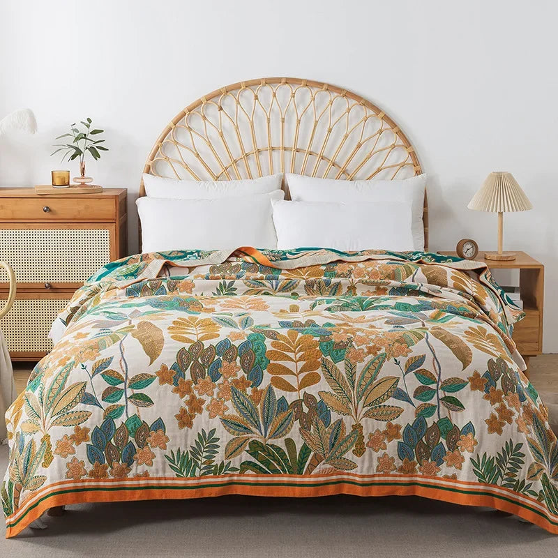 Charming Cotton Floral Bedspread Blanket for Cozy Summer Comfort