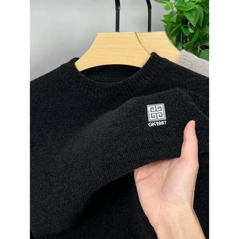 High End Winter Chenille Sweater for Men with Plush and Thickened Luxurious Round Neck Integrated Velvet Knitted Pullover Casual