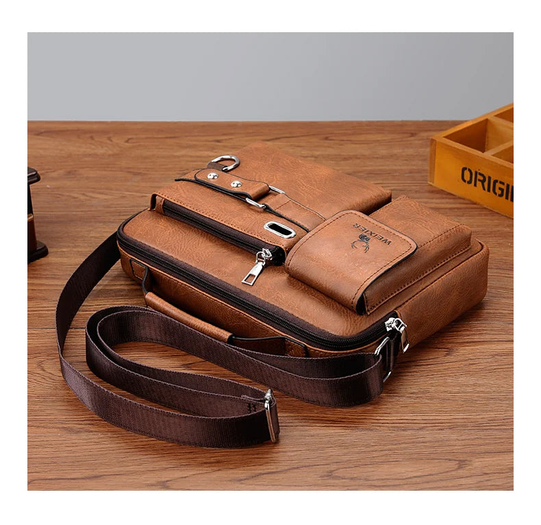 Men's PU Leather Crossbody Messenger Bag – Vintage Designer Style