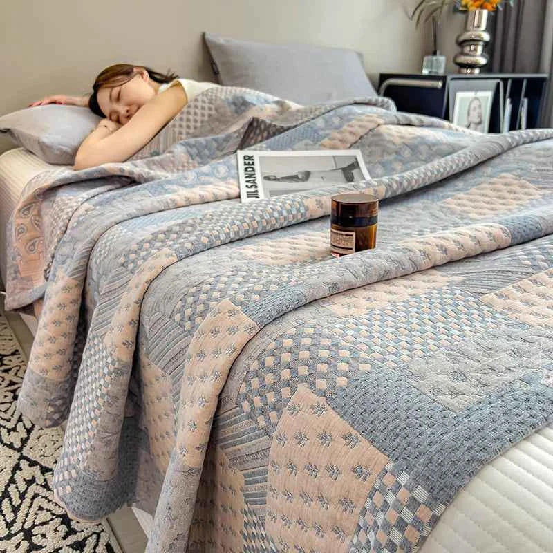 Luxury 100% Cotton Throw Blanket for Single Queen King Bed All Season Pure Cotton Blankets Cozy Soft Breathable Thermal Blankets